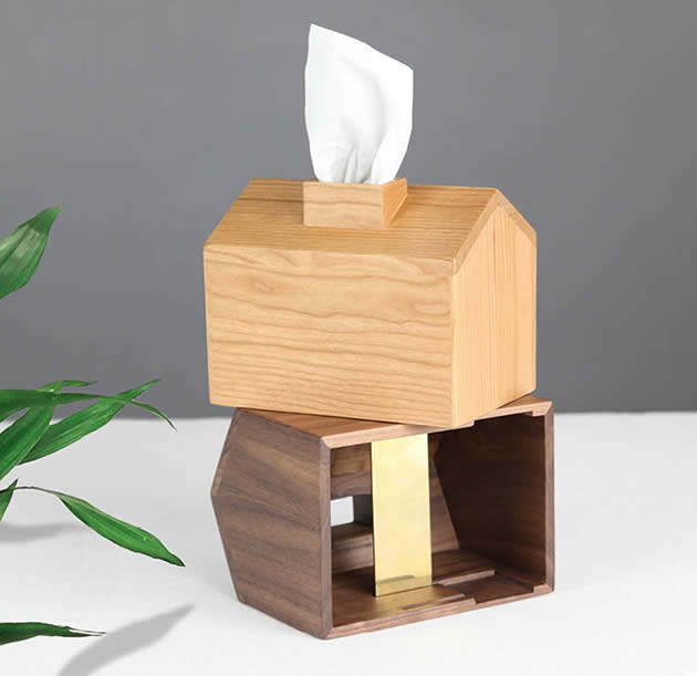 Brief Stylish Pastoral Small House Wooden Tissue Box Black Walnut Beech Wood
