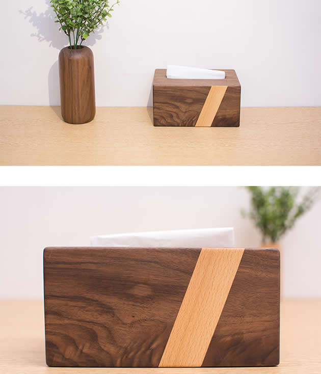 Pastoral Black Walnut Beech Wood Color Matching Wooden Tissue Box