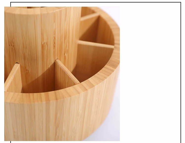 Circular Bamboo And Wood Rotating Pen Holder