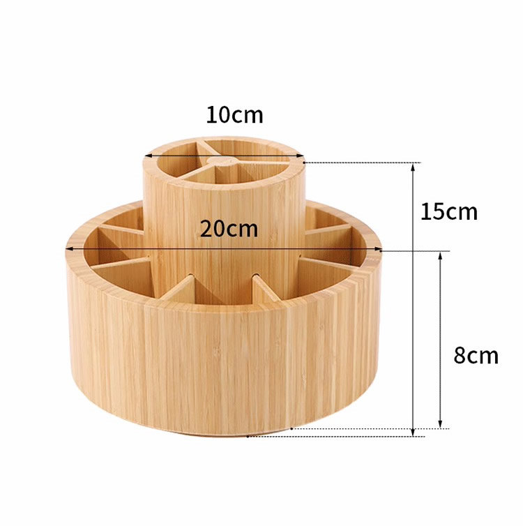 Circular Bamboo And Wood Rotating Pen Holder