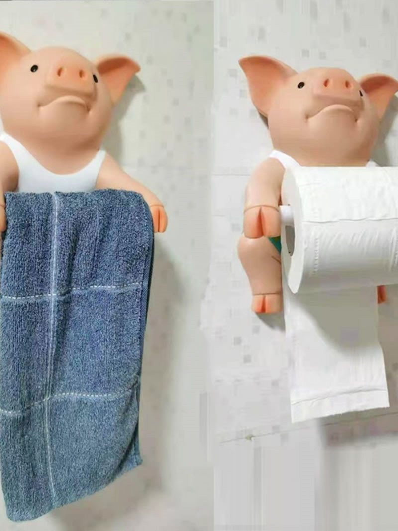 Countryside Wall-Mounted Pig Toilet Paper Roll Holder