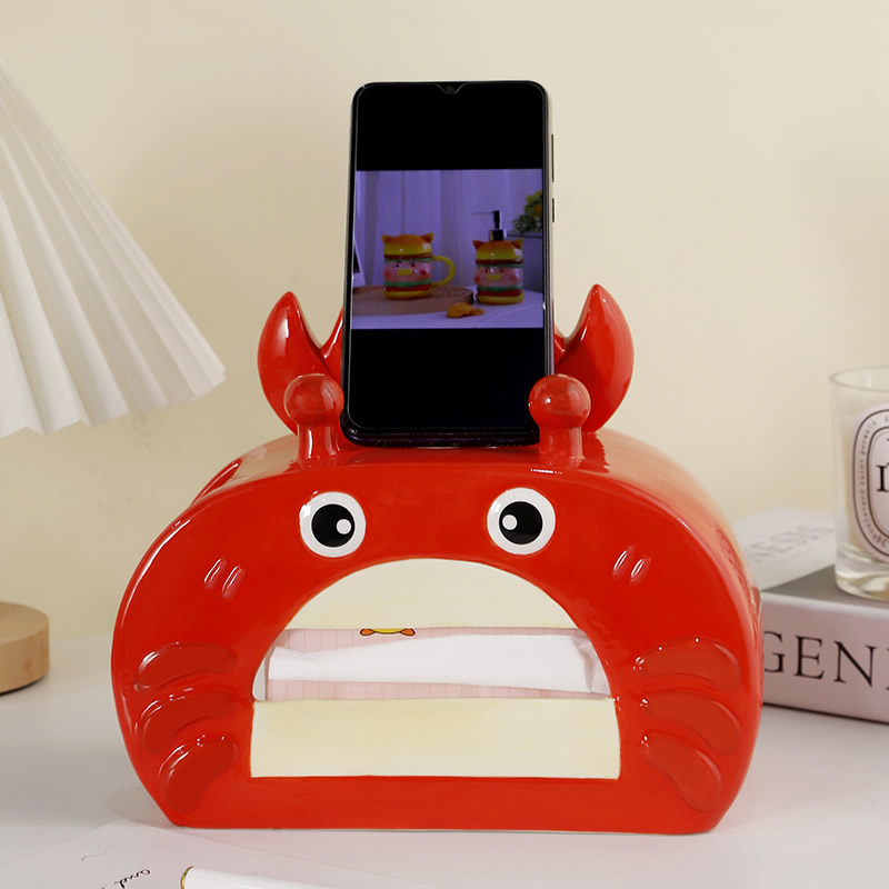 Red Crab Tissue Box With Phone Stand