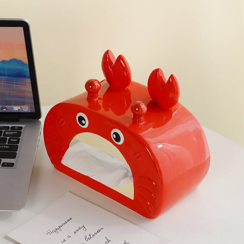 Red Crab Tissue Box With Phone Stand