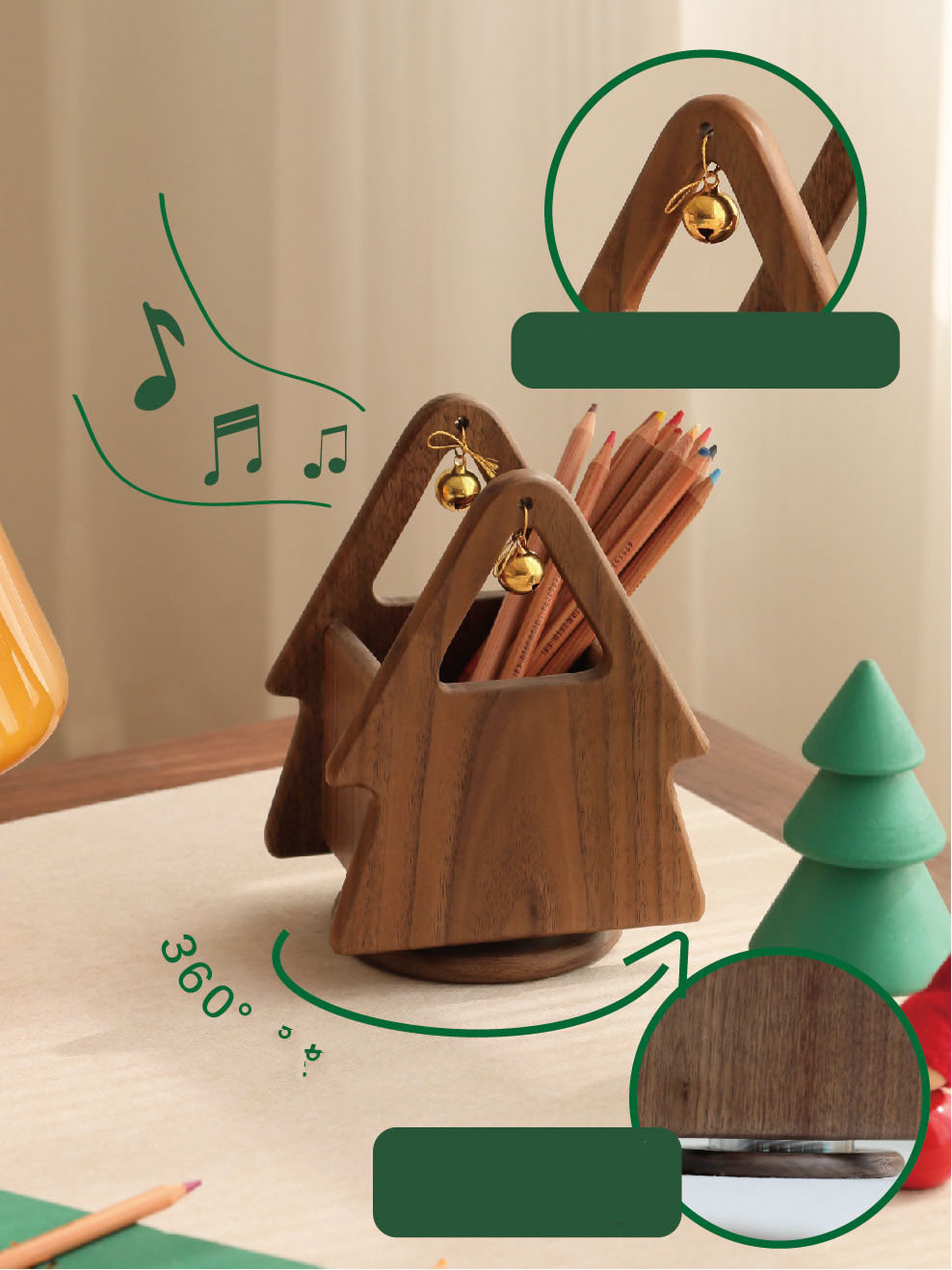 Wooden Christmas Tree Shaped Desktop Organizer Pen Holder