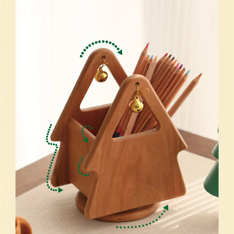 Wooden Christmas Tree Shaped Desktop Organizer Pen Holder
