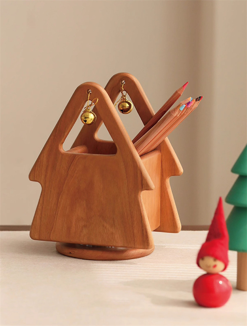 Wooden Christmas Tree Shaped Desktop Organizer Pen Holder