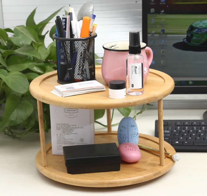 Bamboo Desk Organizer, Desktop Caddy with Swivel Base