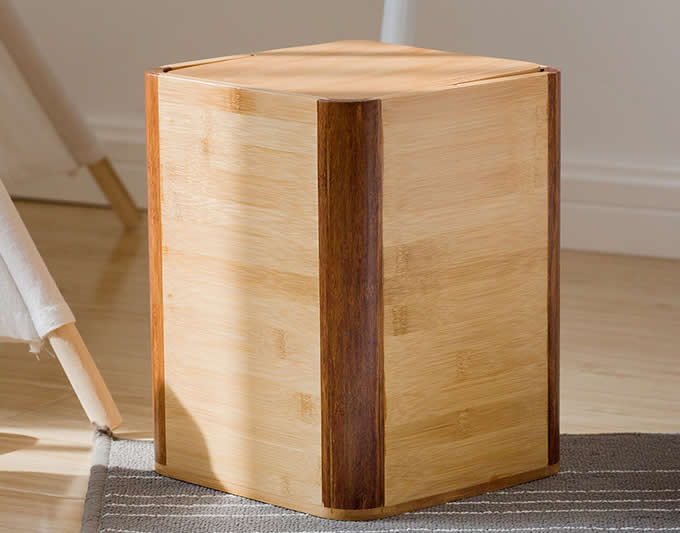  Bamboo Wooden Wastebasket Trash Can  