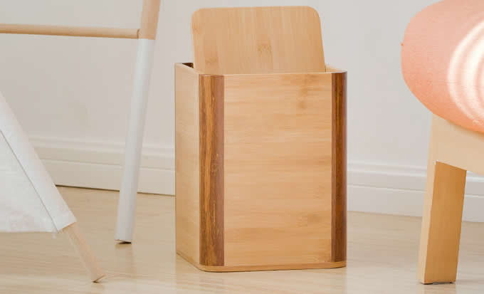  Bamboo Wooden Wastebasket Trash Can  