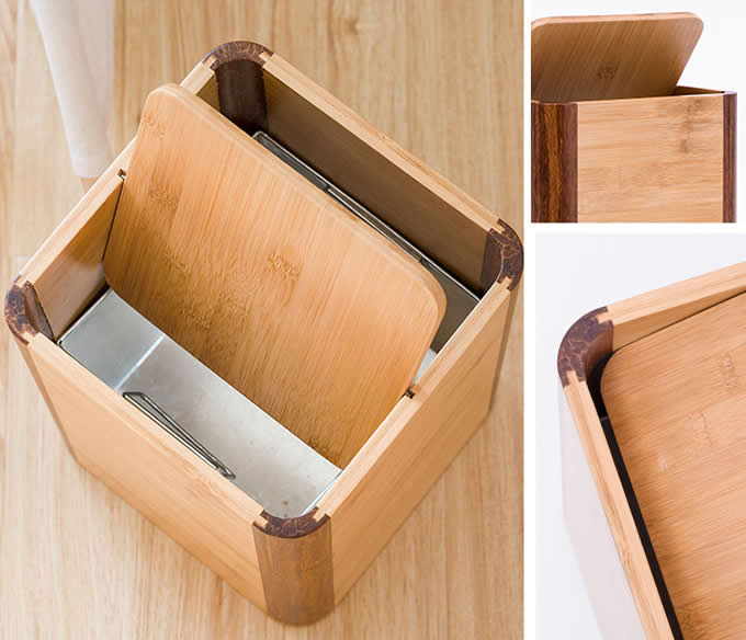  Bamboo Wooden Wastebasket Trash Can  