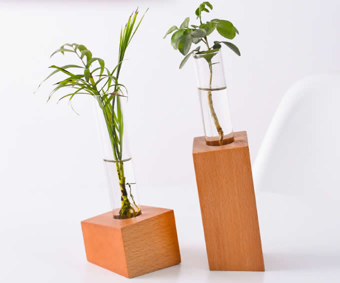  Glass Test Tube Vase in Wooden Stand 