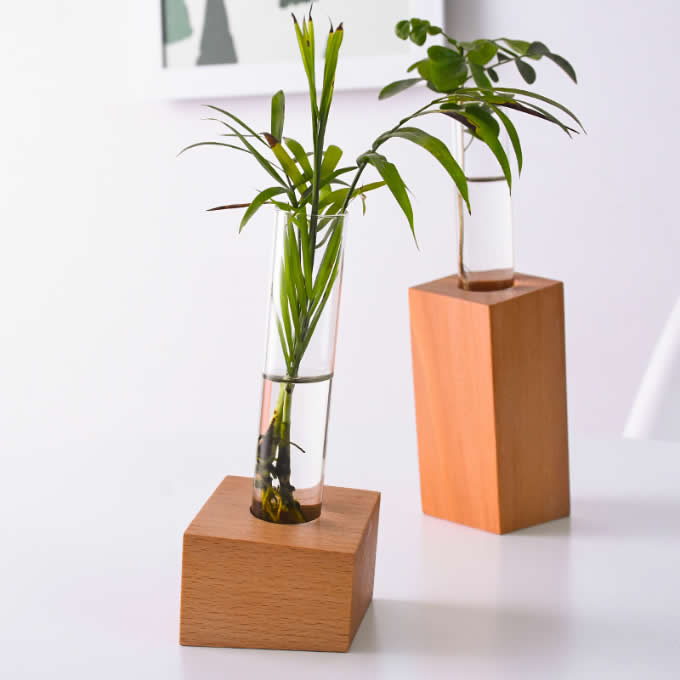  Glass Test Tube Vase in Wooden Stand 