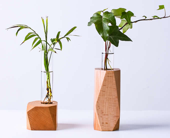  Glass Test Tube Vase in Wooden Stand 