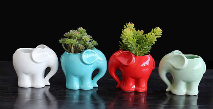 Cute Elephant Ceramic Succulent Planter Flower Pot