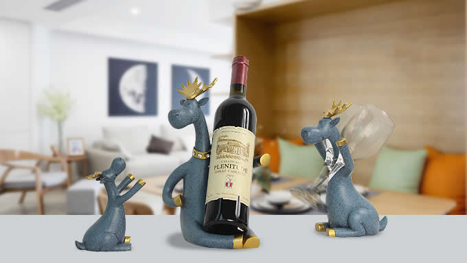  Figurine Decorative Deer Tabletop Statue Decor Wine Bottle Holder Wine Glass Holder  