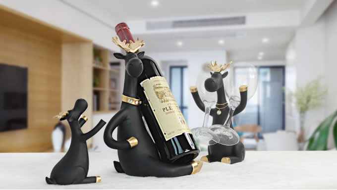  Figurine Decorative Deer Tabletop Statue Decor Wine Bottle Holder Wine Glass Holder  