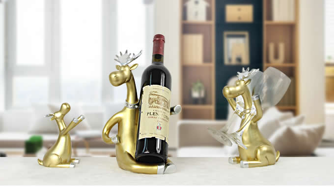  Figurine Decorative Deer Tabletop Statue Decor Wine Bottle Holder Wine Glass Holder  