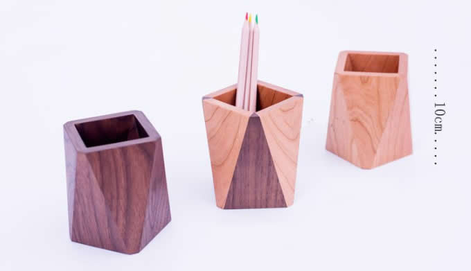 Geometric Designs Wooden Pen Cup Pencil Pot Holder Container Organizer