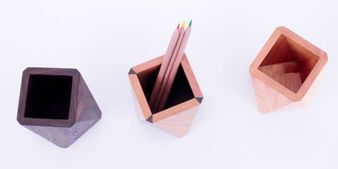 Geometric Designs Wooden Pen Cup Pencil Pot Holder Container Organizer