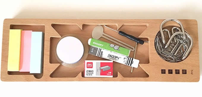 Natural Wood Desktop Office Supply Storage Caddy Organizer