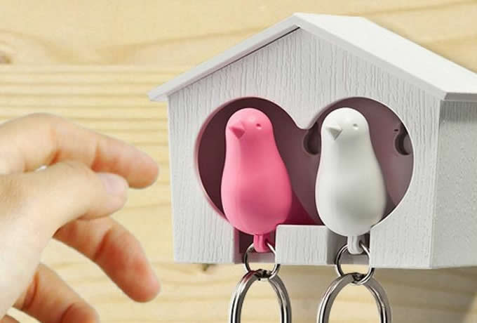 Sparrow Birdhouse Key Holder With Whistle