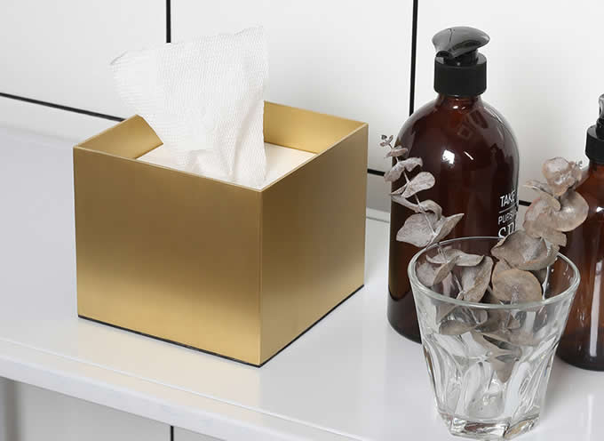   Brass Facial Tissue Box Cover Holder with Marble Cover 