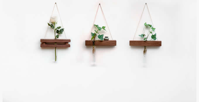  Wall Hanging Planter Test Tube Flower Bud Vase with Wood Stand