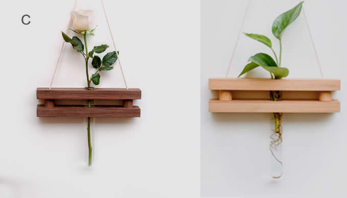  Wall Hanging Planter Test Tube Flower Bud Vase with Wood Stand