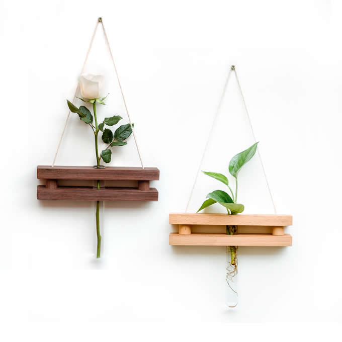  Wall Hanging Planter Test Tube Flower Bud Vase with Wood Stand