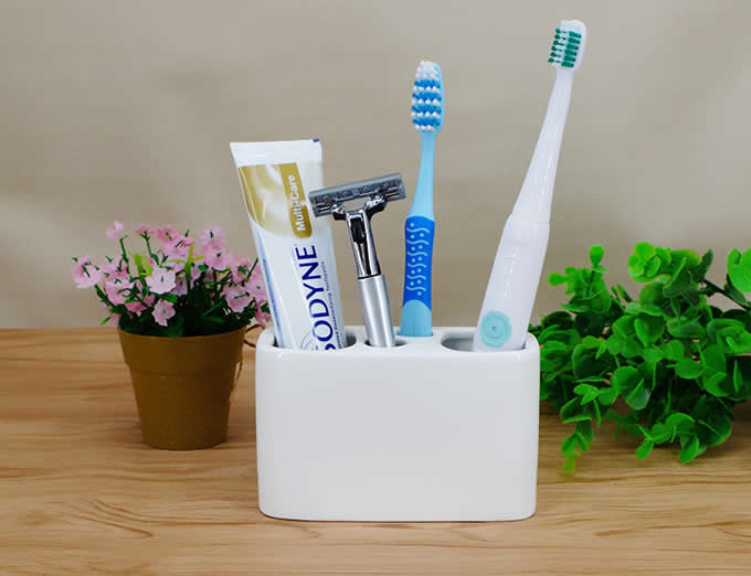 White Ceramic Toothbrush and Toothpaste Holder For Bathroom