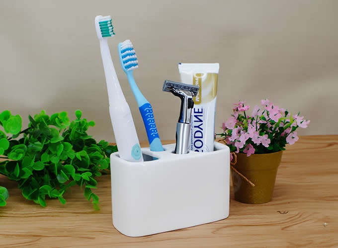 White Ceramic Toothbrush and Toothpaste Holder For Bathroom