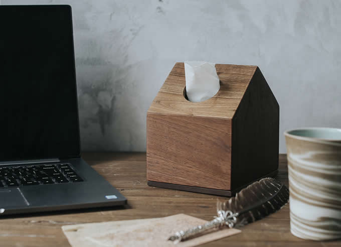 Black Walnut Wooden House Design Tissue Box