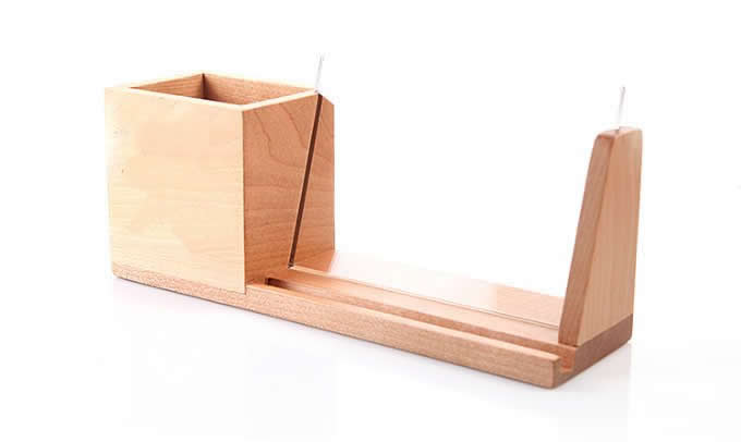 Bamboo Wooden Office Desk Organizer Pen and Pencil Holder , Phone and Tablet Holder