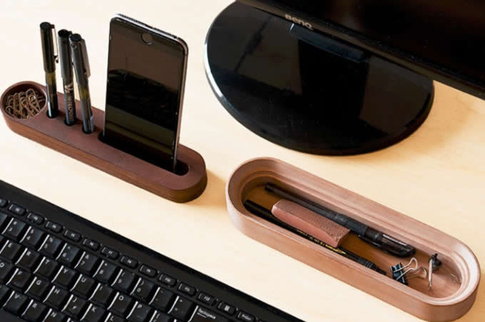 Wooden Pen Pencils Mobile Phone Holder Desk Organizer 
