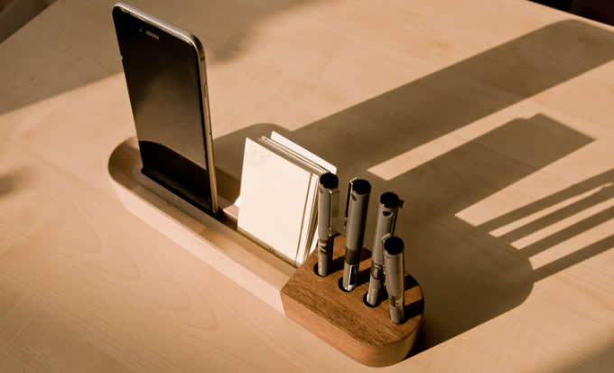 Wooden Pen Pencils Mobile Phone Holder Desk Organizer 