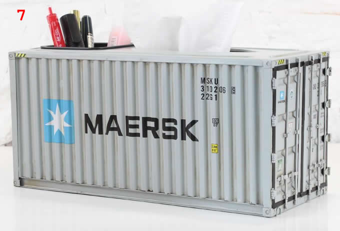 Shipping Container Model Desk Office Supplies Organizer,Tissue Box(Green)