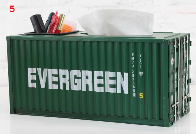 Shipping Container Model Desk Office Supplies Organizer,Tissue Box(Green)