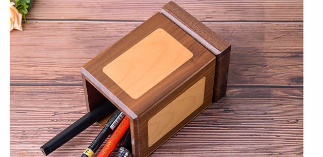 Classic 360-degree rotating black walnut wooden square organize pen holder