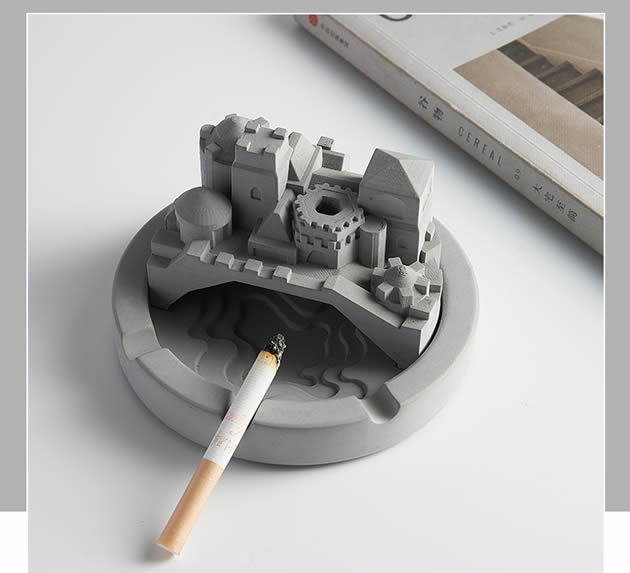 Classic industrial style concrete castle building ashtray