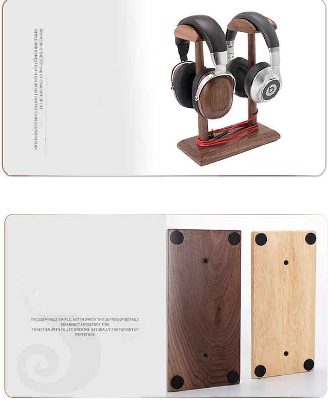 Creative Double Support Black Walnut Wooden Headphone Holder Desktop Organization