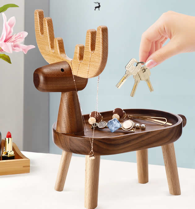 Cute Elk Desktop Key Jewelry Wooden Storage Box Organizer