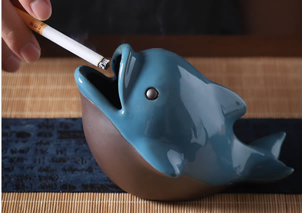 Cute little dolphin ceramic ashtray home decoration