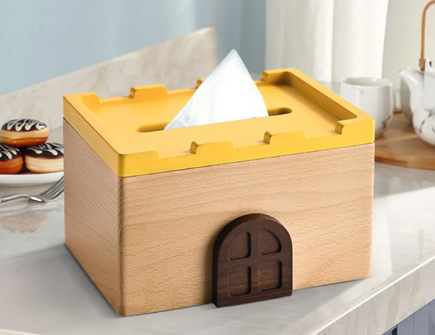 Fashion wooden small house castle tissue box home decoration idea