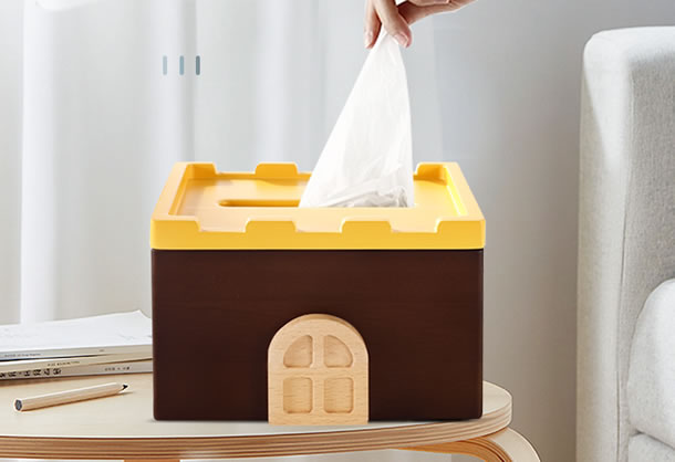 Fashion wooden small house castle tissue box home decoration idea