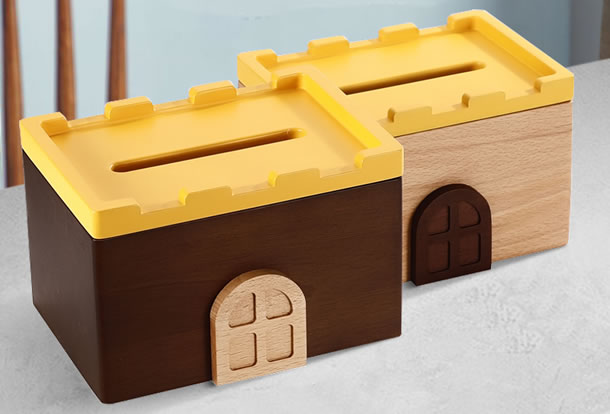 Fashion wooden small house castle tissue box home decoration idea