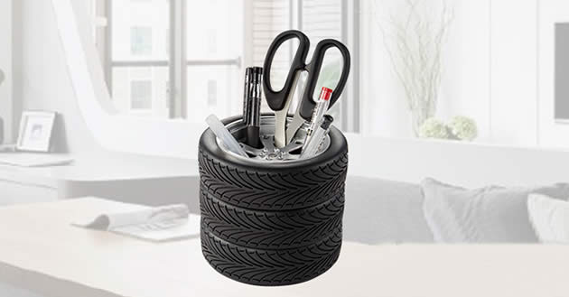 Fun Car Tire Shape Office Decoration Pen Holder Organize Box