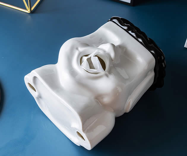 Funny abstract art big mouth ceramic tissue box desktop decoration
