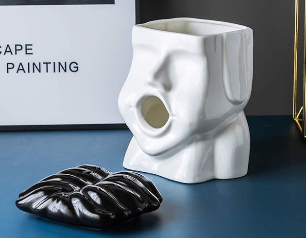 Funny abstract art big mouth ceramic tissue box desktop decoration