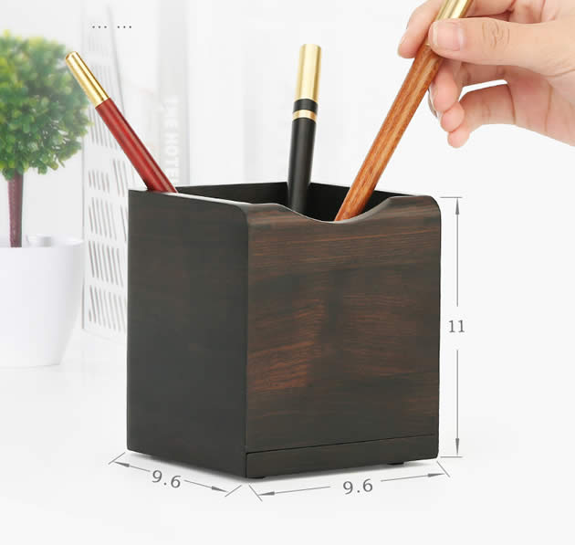 Retro Wooden Square Pen Holder With Phone Holder