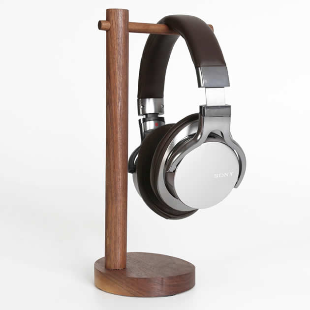 Simple Solid Wood Black Walnut Desktop Headphone Stand & Holder